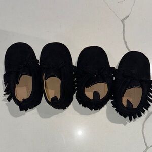 Two Pair Girls Toddler Baby Old Navy Slip On Moccasins Black NWOT 12-18M 18-24M